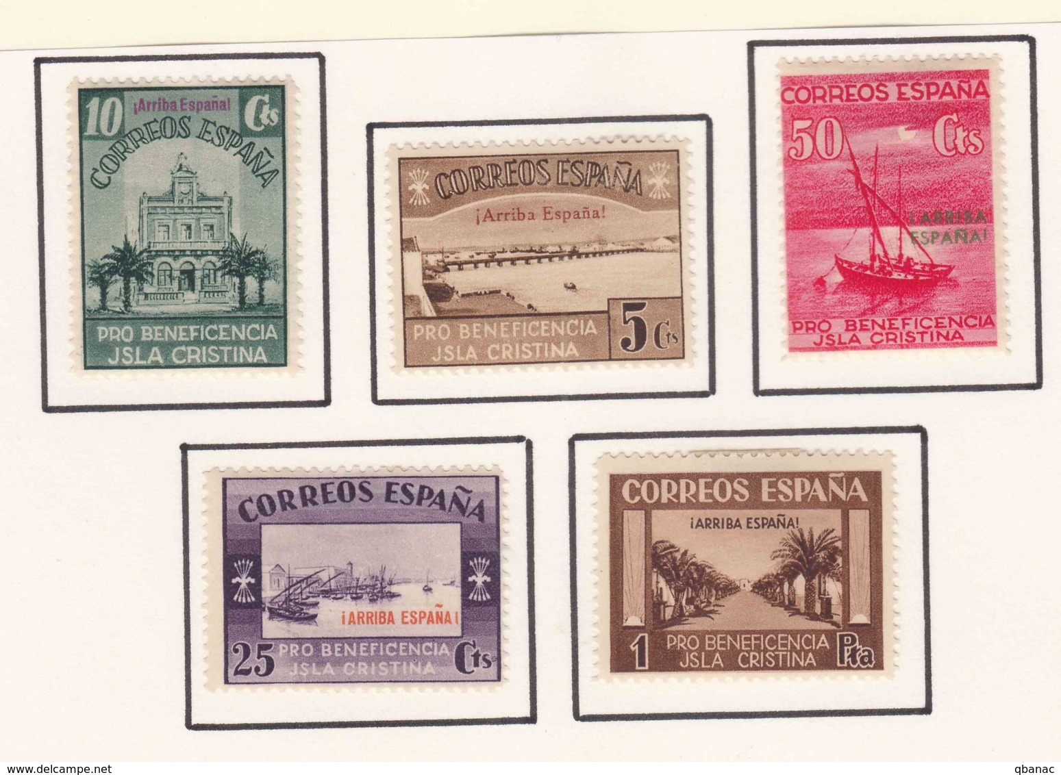 Spain Civil War Isla Cristina Arriba Espana Overprint, Mint Hinged Complete Set - Viñetas De La Guerra Civil