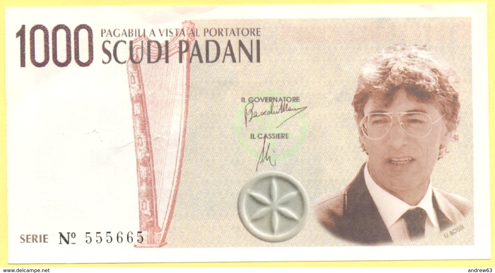 1000 Scudi Padani - Pseudo Banconote Della Padania - 1997 - Gadget Politico - Lega Nord Bossi Umberto - Altri & Non Classificati