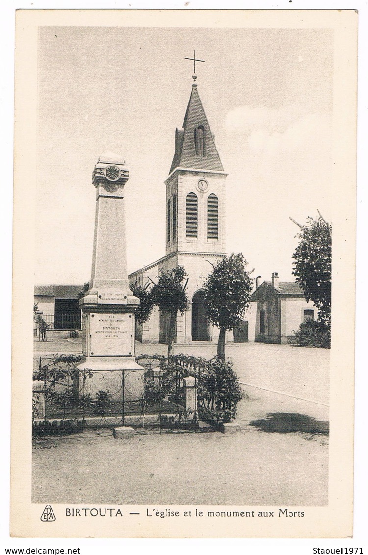 BIRTOUTA -  EGLISE ET LE MONUMENT AUX MORTS - ALGERIE - Autres & Non Classés