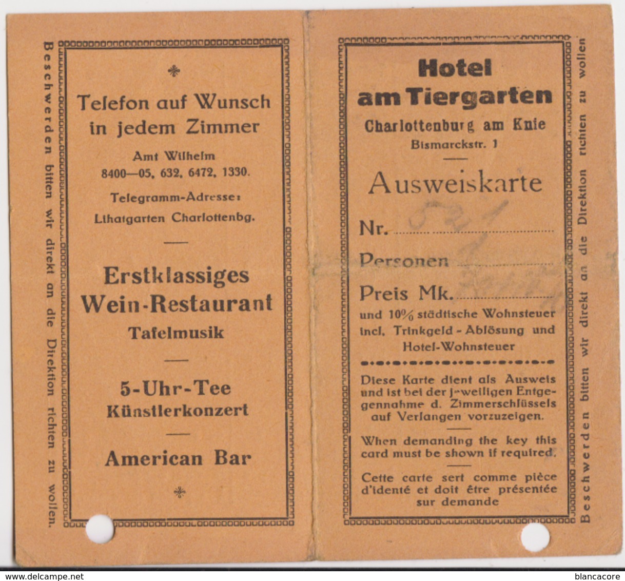Charlottenburg Berlin Hôtel Am Tiergarten Bismarckstrasse 1920 - Sonstige & Ohne Zuordnung