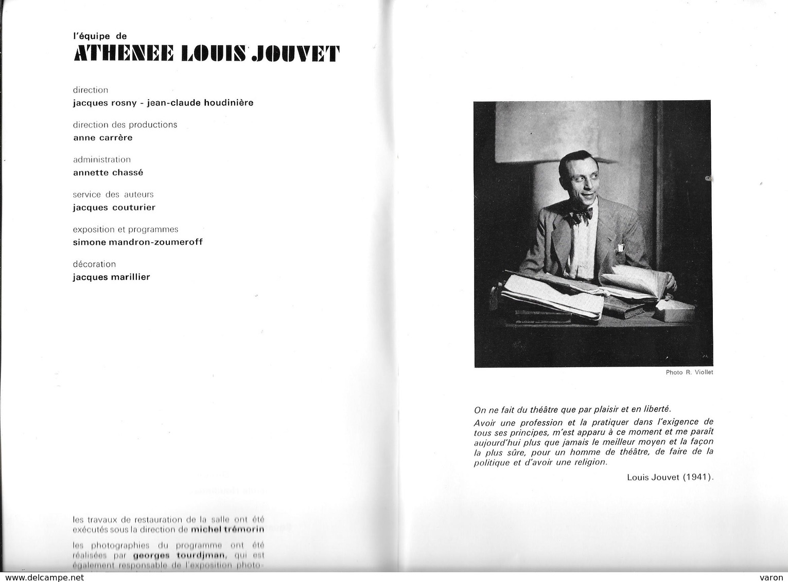 Programme THEATRE DE L'ATHENEE -LOUIS JOUVET - " LE BORGNE"1973 - GALABRU -LEMAIRE- SACHA PITOËFF-PIERRE BILLON - Programmi