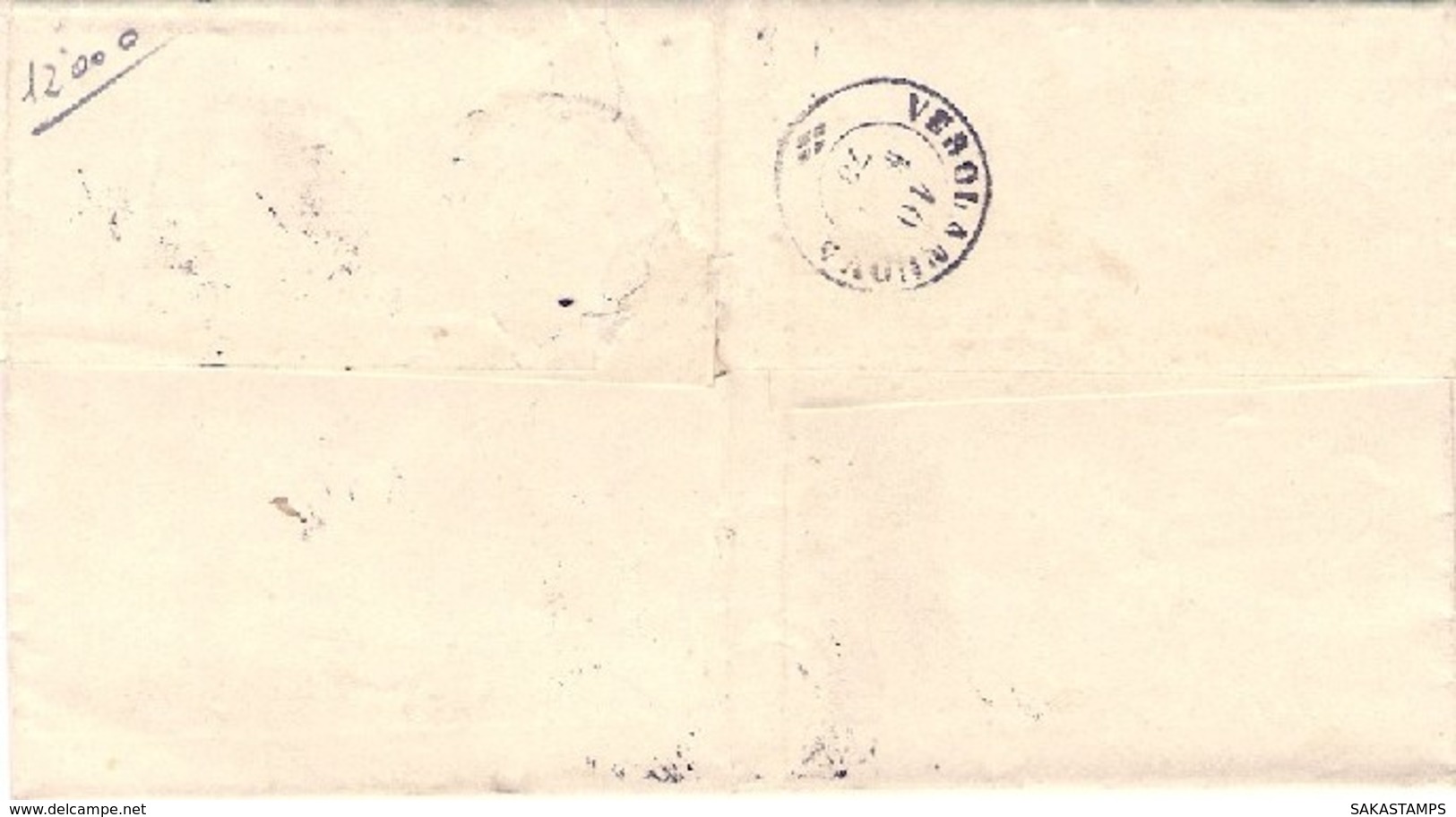 1876-coppia 20c.azzurro Vittorio Emanuele II Su Piego Annullo A Sbarre Di Brescia Cat.Sassone Euro 52.5 - Storia Postale