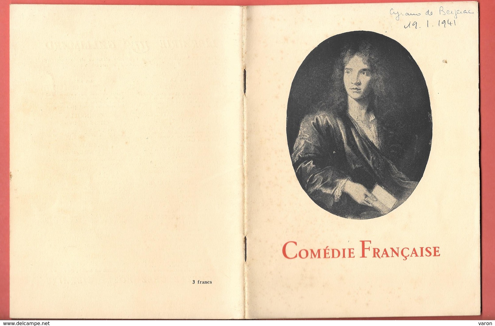 Programme COMEDIE FRANCAISE " CYRANO DE BERGERAC" 1941 - Années De Guerre MARIE BELL M.DALMES-F.LEDOUX-L.SEIGNER-J.L.BAR - Programs