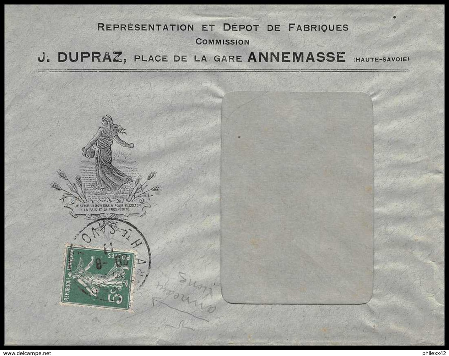 7445 Enveloppe Illustrée Dupraz Annemasse 1911 Maximum Semeuse France Lettre (cover) TB Etat - 1877-1920: Période Semi Moderne