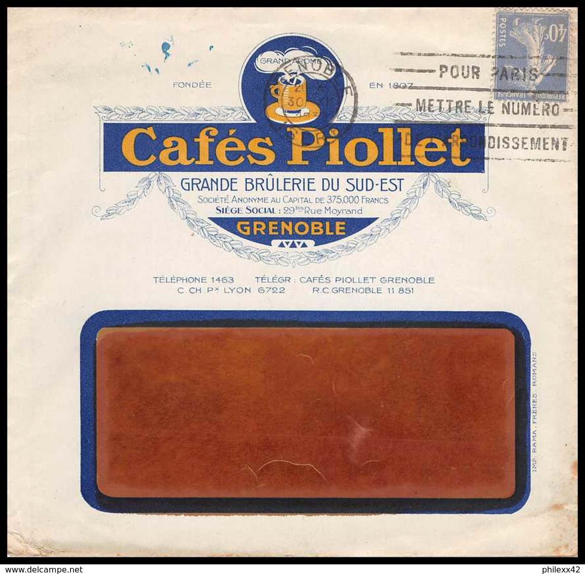 7468 Enveloppe Illustrée Cafe Piollet Grenoble 1933 Krag Psemeuse France Lettre (cover) TB Etat - 1921-1960: Periodo Moderno