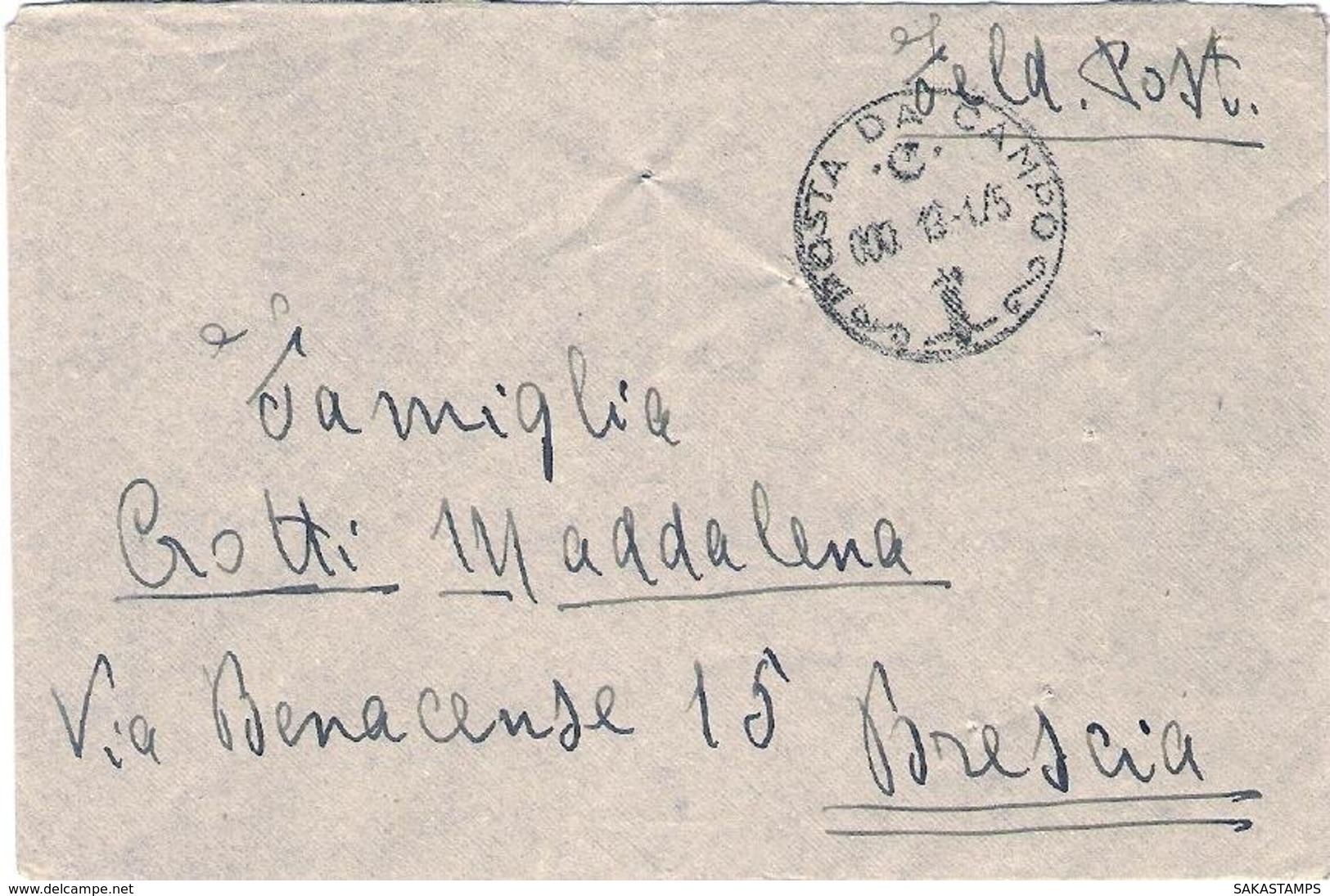 1945-lettera In Franchigia "Posta Da Campo / C / 13.1.45" Indicazione Manoscritta Feldpost 86789 B - Marcophilie