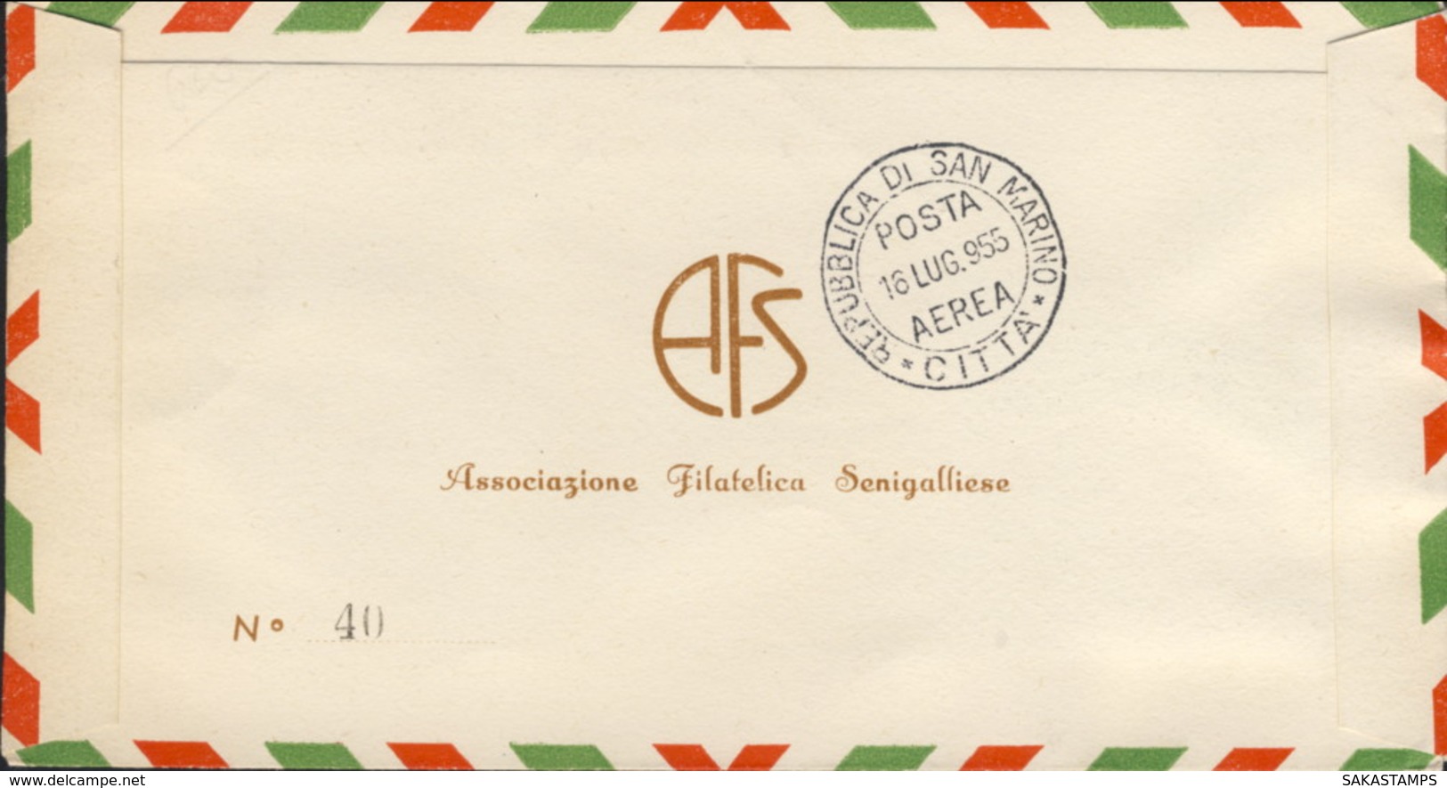 1955- VIII Raduno Filatelico Senigallia Con Erinnofilo Volo Postale Senigallia San Marino Viaggiato E Firma Del Pilota - 1946-60: Marcophilie