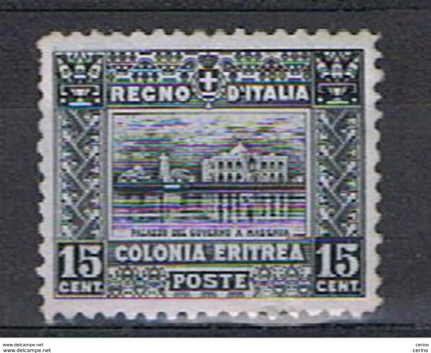 ERITREA:  1928/29  SOGGETTI  AFRICANI  -  15 C. GRIGIO  ARDESIA  S.G. -  D. 11  -  SASS. 131 - Erythrée