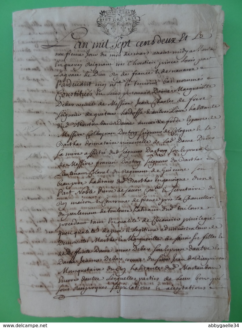 9 Mars 1702 Généralité De Montauban (Tarn-et-Garonne) Important Manuscrit De 7x 2 Sols Soit 14 Sols. - Cachets Généralité