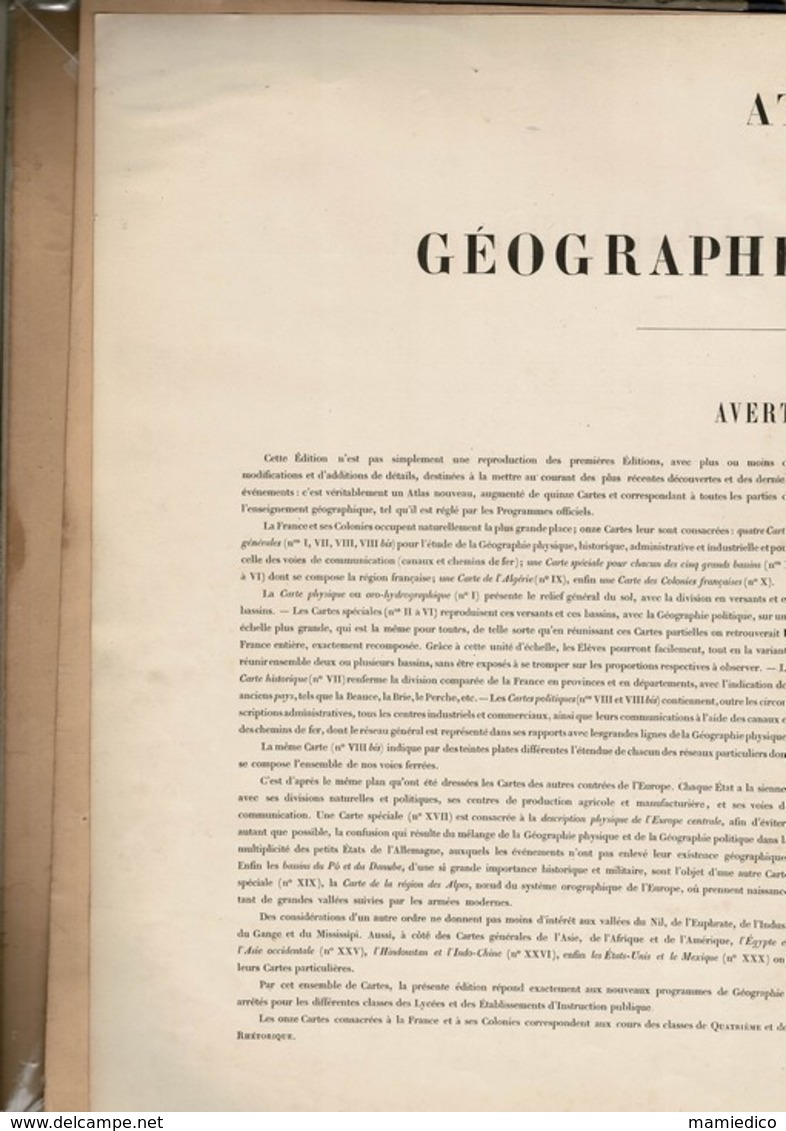 1878 Atlas Géographie Générale Par F. OGER Contenant 33 Cartes Coloriées. Atlas :30/43cm, Chaque Carte Dépliée: 51/43 Cm - 1801-1900