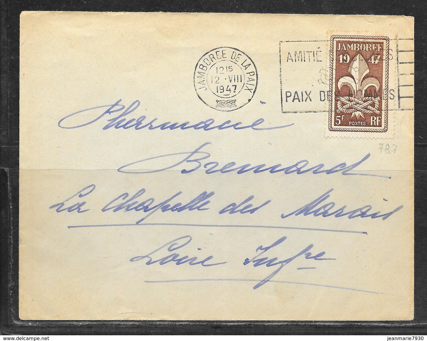 LOT 1902013 - N° 787 SUR LETTRE OBLITEREE JAMBOREE DE LA PAIX DU 12/08/47 POUR LA CHAPELLE DES MARAIS - 1921-1960: Modern Period