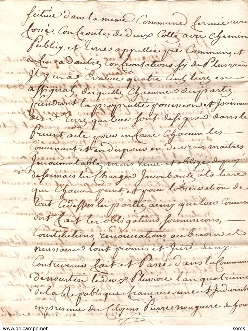 Vieux Papier Du Béarn, An IV, Bouilhon De Limendous échange Un Pré Avec Laban De Nousty, Cachet - Historical Documents