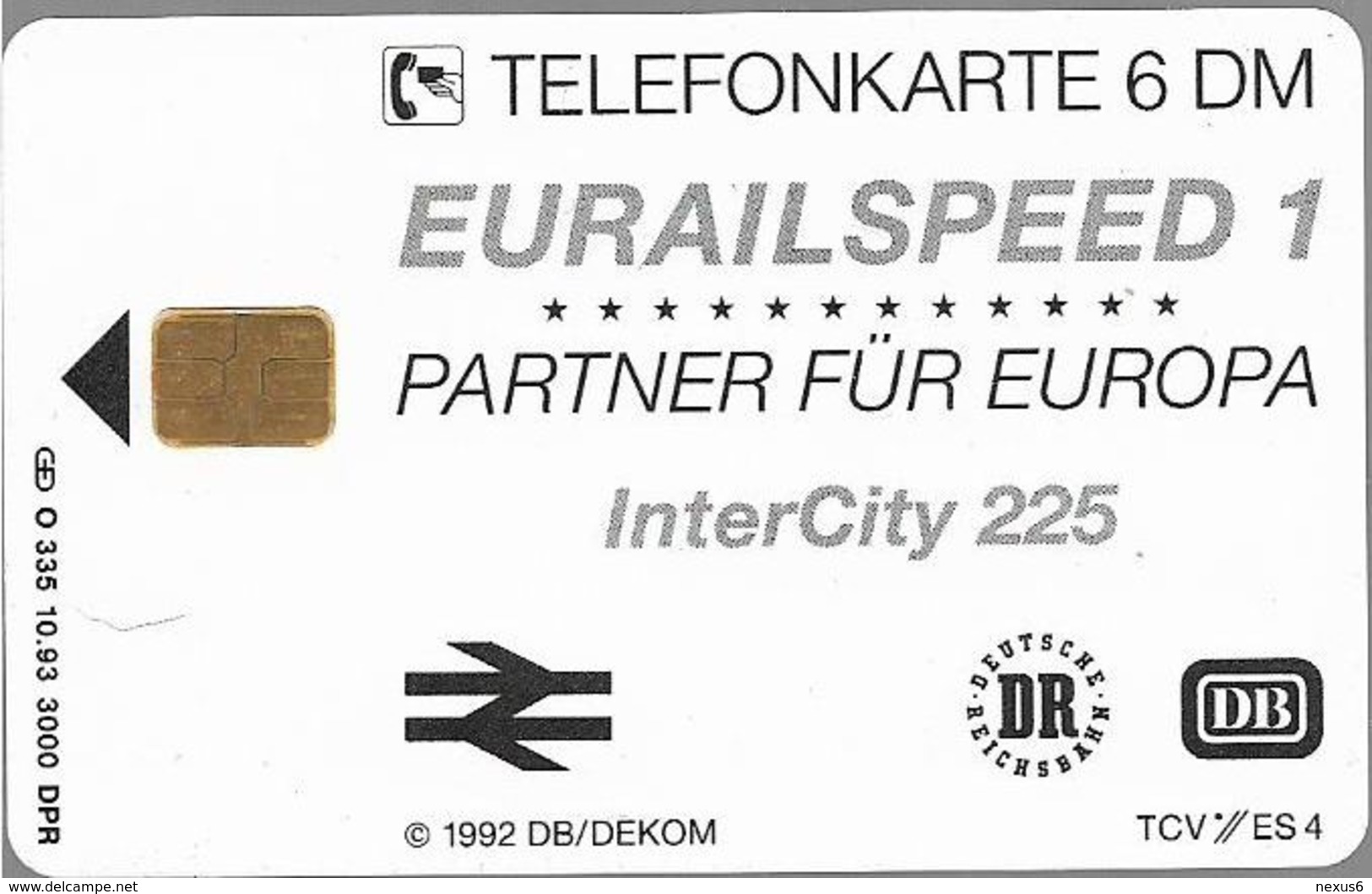 Germany - Deutsche Bahn - Eurailspeed 1 (InterCity 225) - O 0335 - 10.93, 6DM, 3.000ex, Used - O-Series : Séries Client