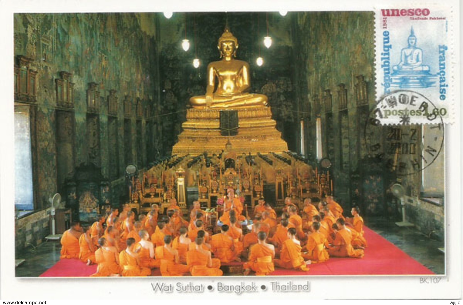 Patrimoine Universel:  Giant Seated Buddha, Sukhothai Temple. Thailand.  Carte-Maximum UNESCO - Bouddhisme
