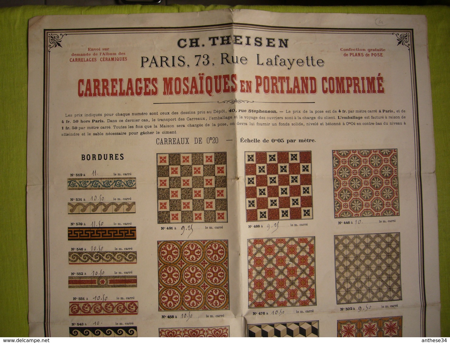 Affiche Pub Litho Carreaux Ciment De Portland Ch. Theisen à Paris - Publicités