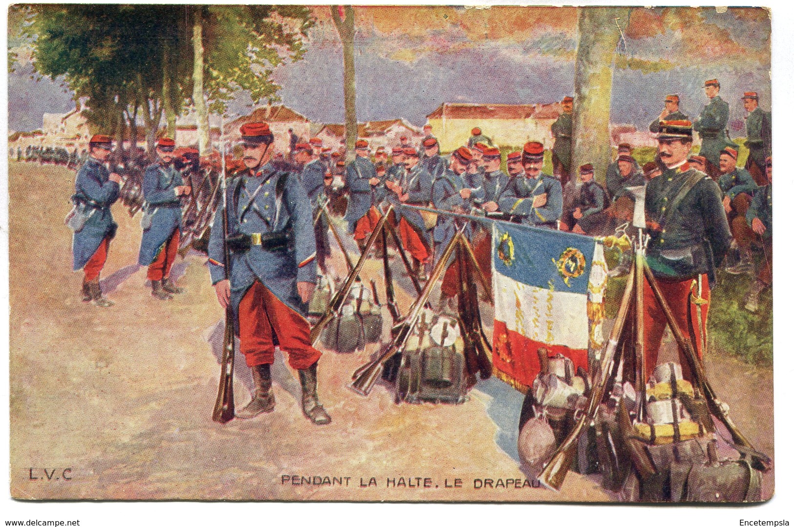 CPA - Carte Postale - Militaria - Pendant La Halte - Le Drapeau  ( M7335) - Régiments