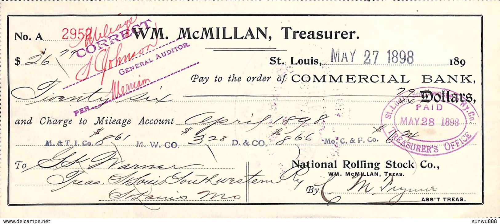 Receipt St Louis Southwestern Railway Company 1898 - Verenigde Staten