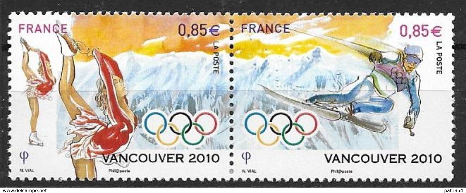 France 2010 N° P 4436 Neufs Se Tenant, Jeux Olympiques De Vancouver Patinage Et Ski, à La Faciale - Neufs