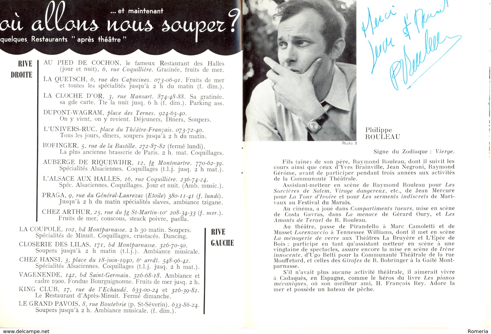 Octobre 1969 - Programme Théâtre Edouard VII - "Les Garçons de la Bande" - Représentation du 4 octobre 1969 -