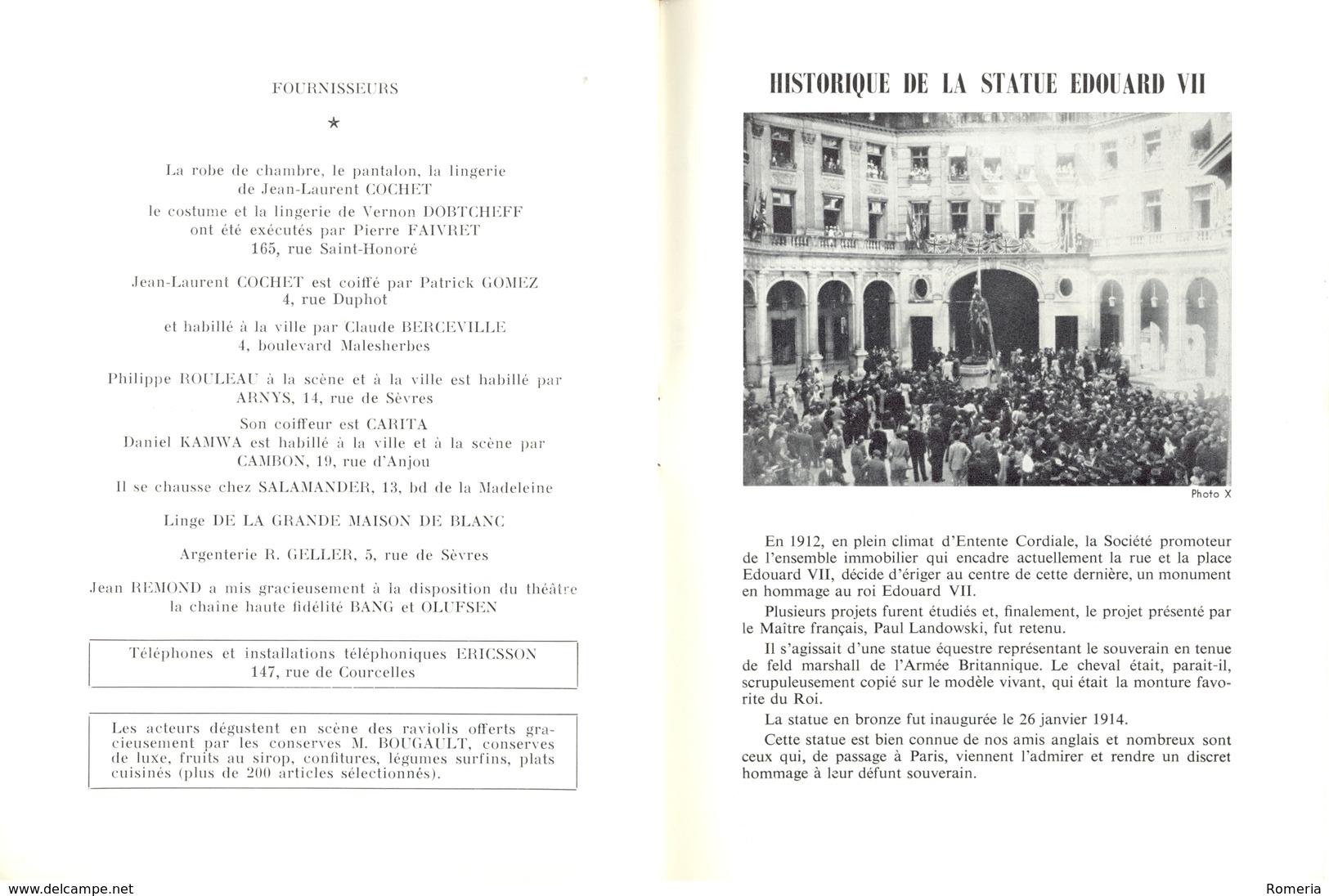 Octobre 1969 - Programme Théâtre Edouard VII - "Les Garçons de la Bande" - Représentation du 4 octobre 1969 -