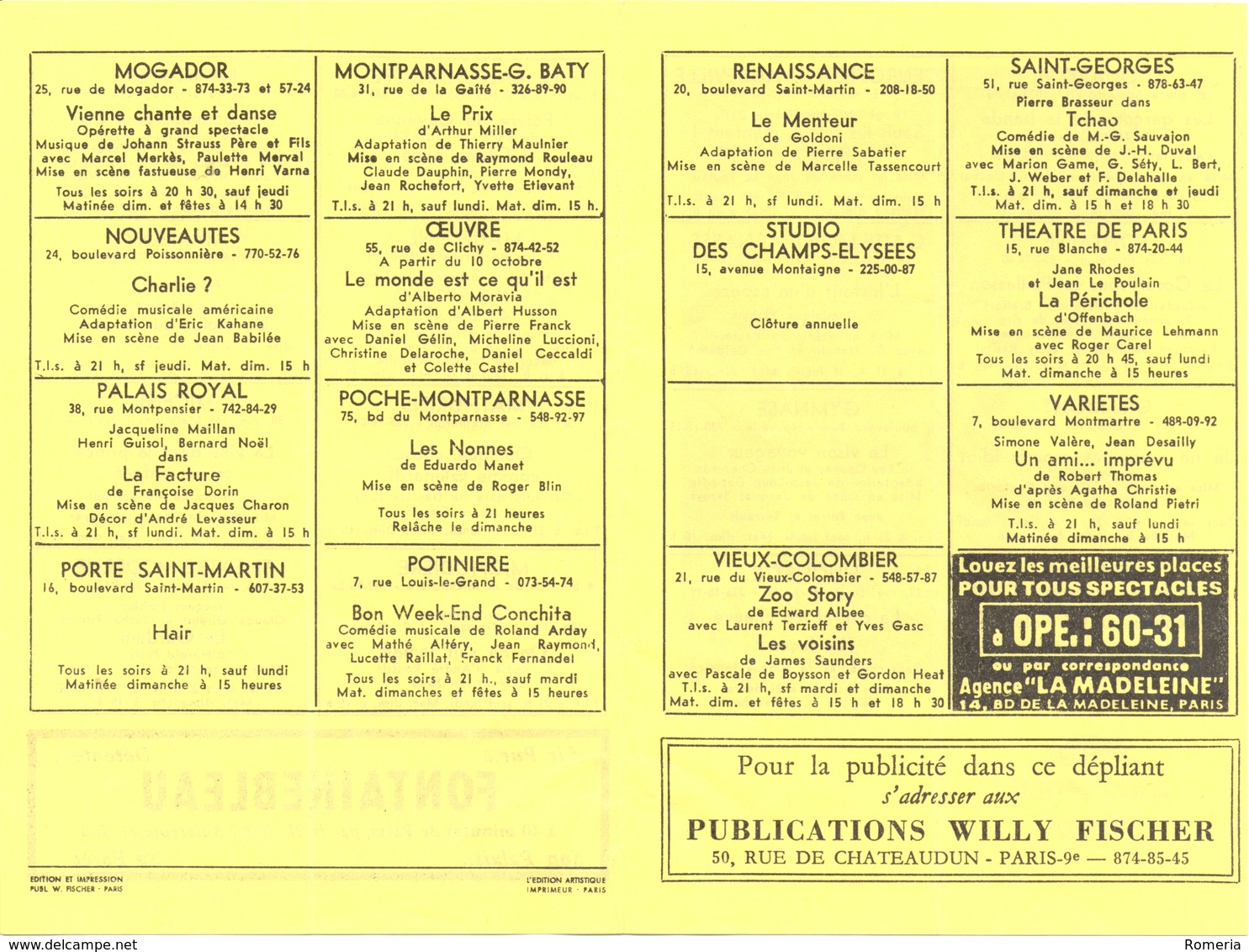 Octobre 1969 - Programme Théâtre Edouard VII - "Les Garçons de la Bande" - Représentation du 4 octobre 1969 -