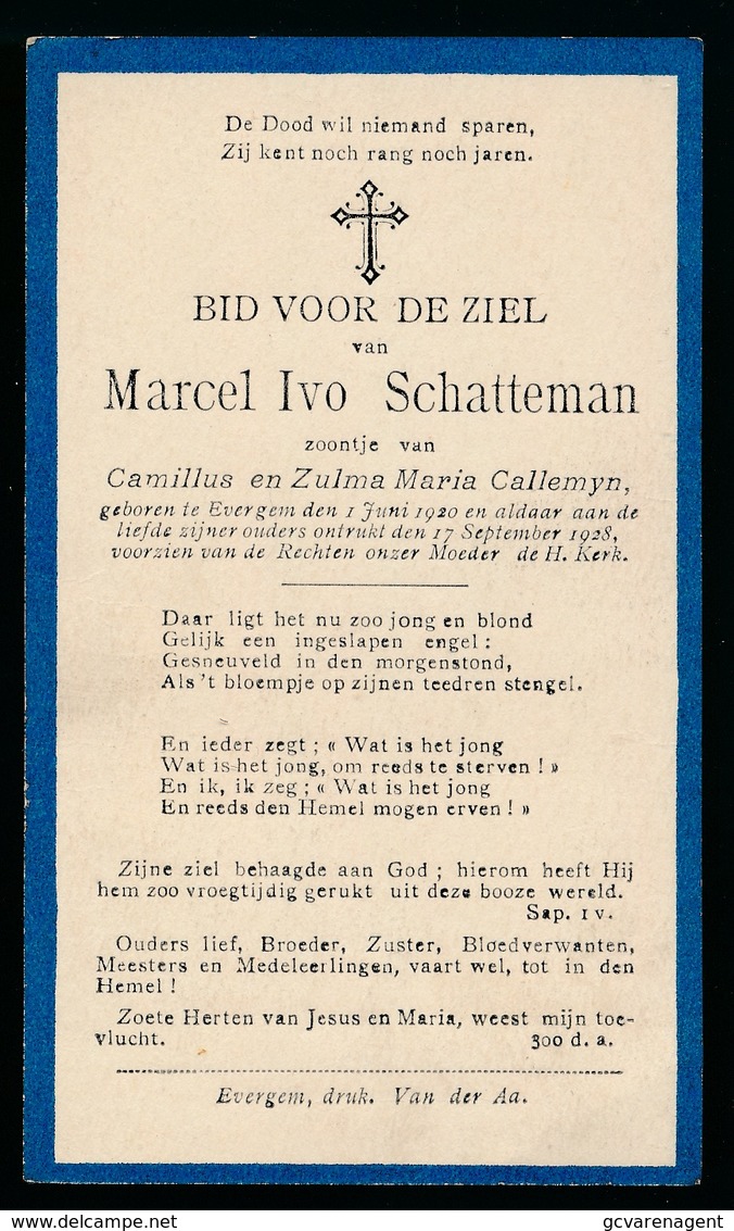 MARCEL SCHATTEMAN   EVERGEM 1920   1928 - Décès
