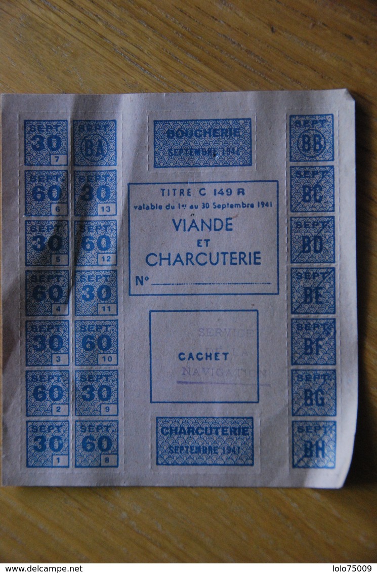 Rationnement - Feuille De Tickets Viande Avec Cachet Service Navigation/ Battelerie Fluviale - Documents Historiques