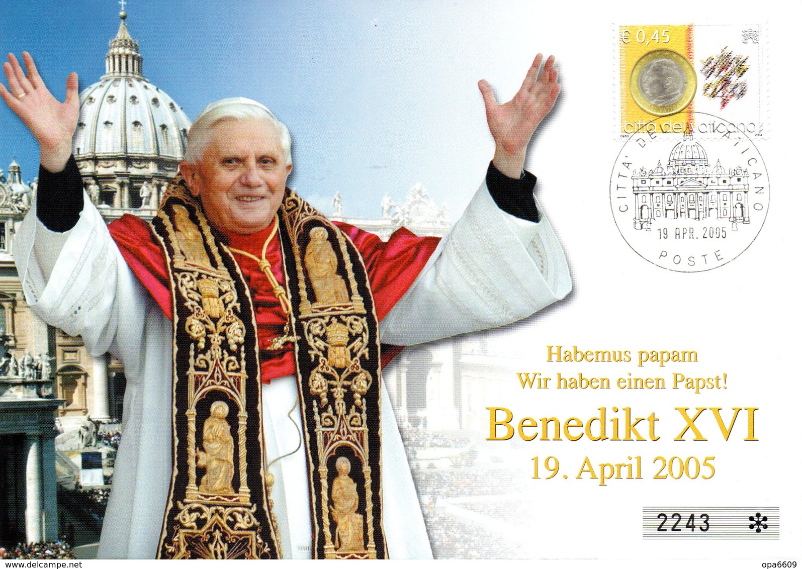 (Bu-FDC) Vatikanstaat Schmuck-FDC "Papst Benedikt XVI." Mi1517 ESSt 19.4.2005 CITTA DEL VATCANO - Briefe U. Dokumente