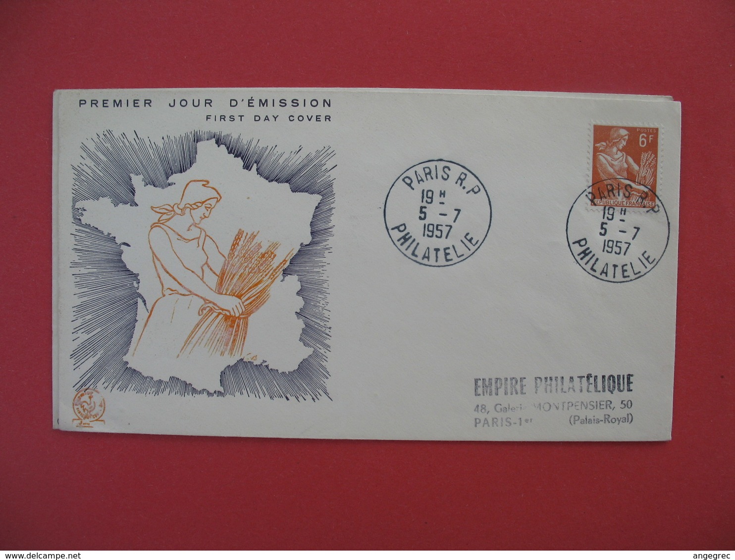 FDC 1957   Type Moissonneuse   -  Cachet  Paris  R.P. Philatélie      à Voir - 1950-1959