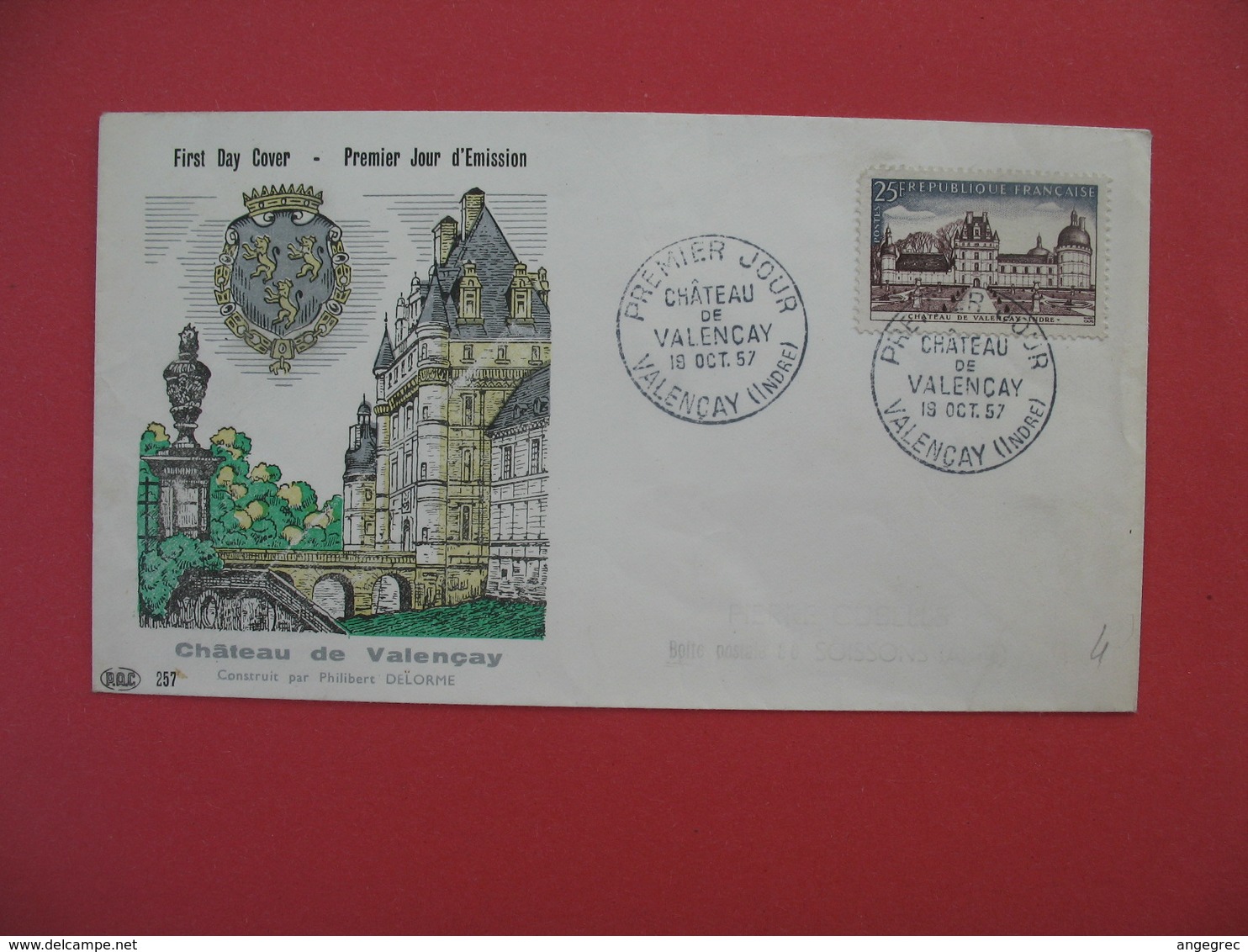 FDC 1957   Château De Valençay    -  Cachet  Château De Valençay Indre       à Voir - 1950-1959