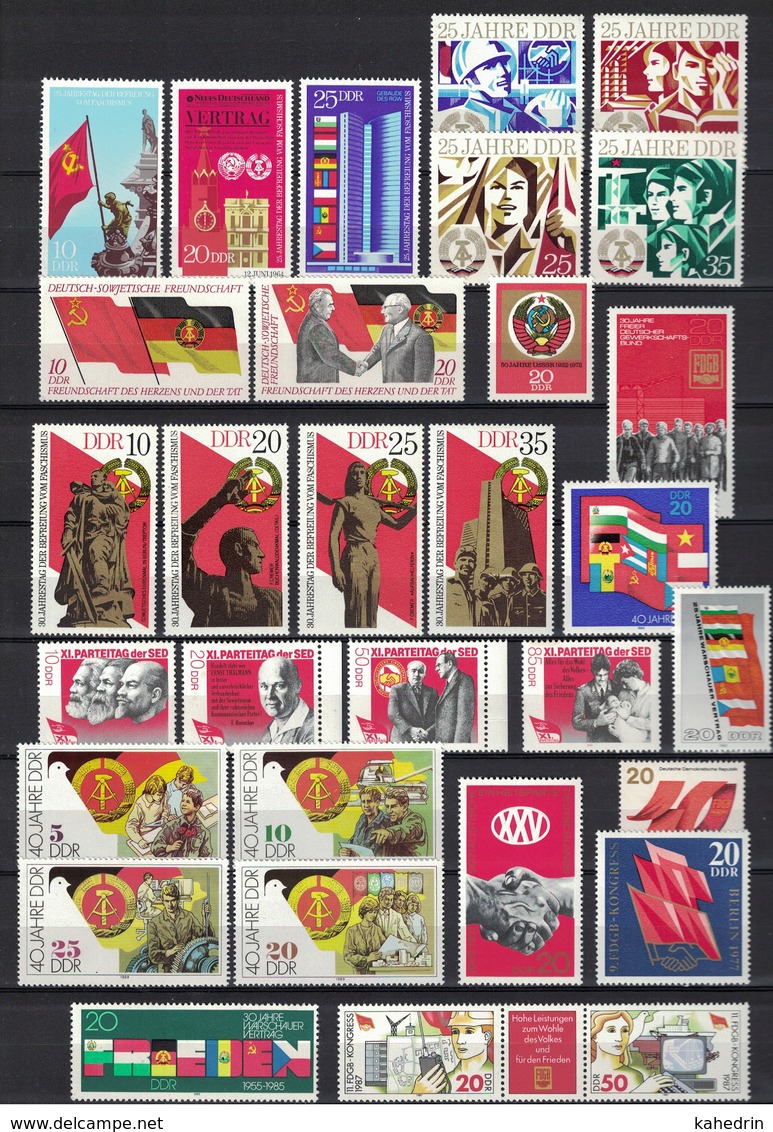 DDR Between 1970 - 1989, Politics Politik Hammer And Sickle FDGB SED Flags Fahne **, MNH (3 Scans) - Sonstige & Ohne Zuordnung