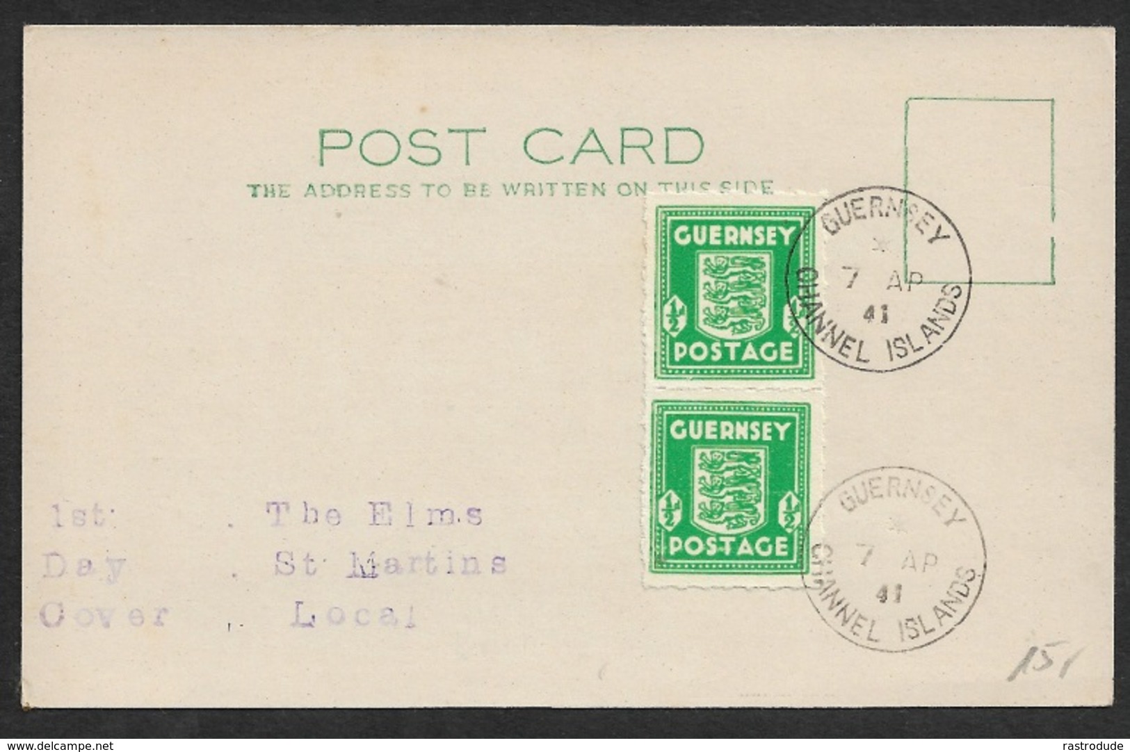 1941 - GUERNSEY CHANNEL ISLANDS - 2 X Mi. 1 - Stamped 1st Day Cover 7 AP 41 - Briefe U. Dokumente