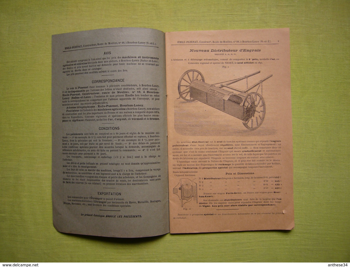 Catalogue Pub Et Tarifs 1892 Illustré Machines Agricoles Et Viticoles Emile Puzenat à Bourbon Lancy 50 Pages - Publicidad