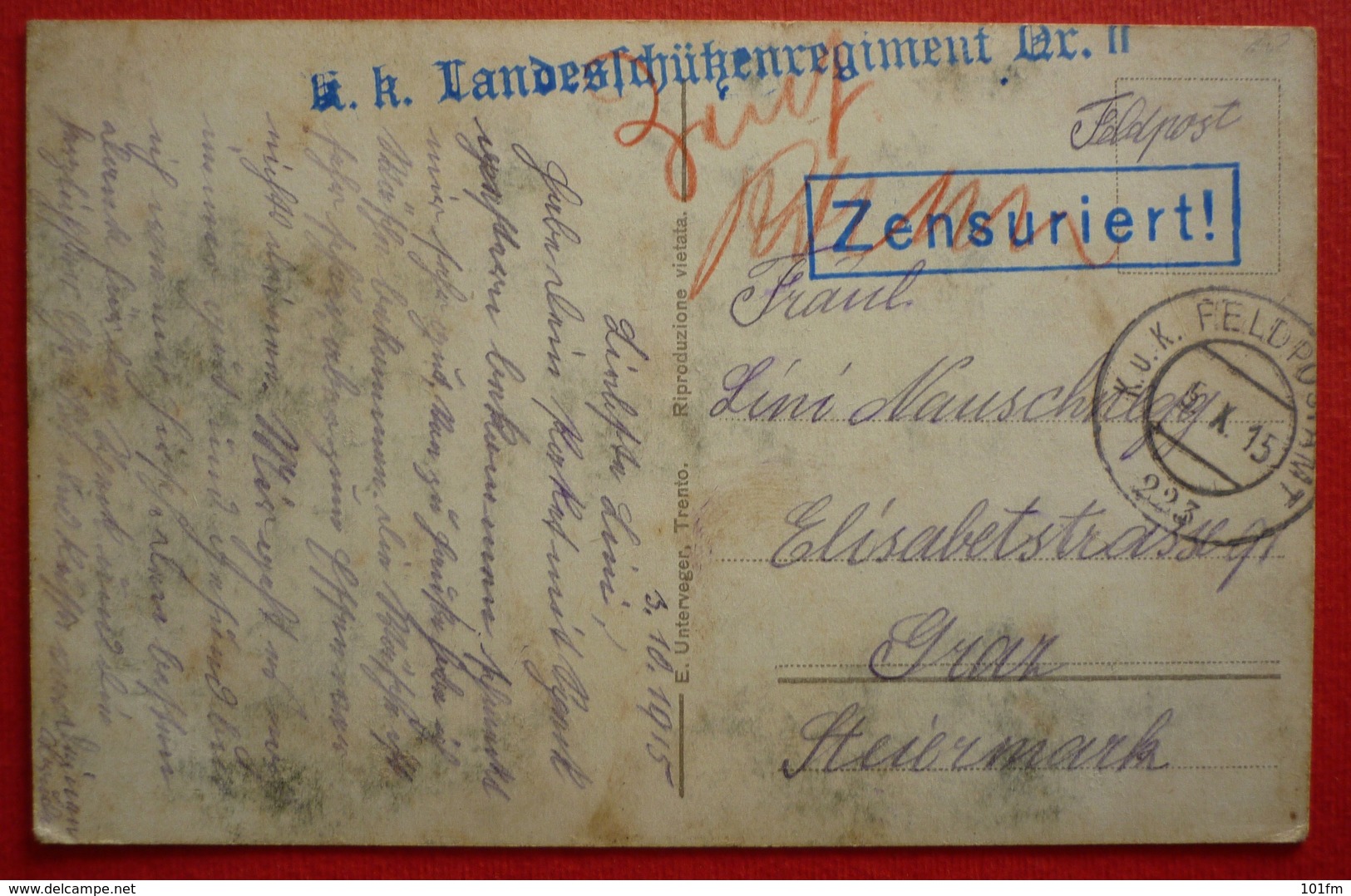 CASTEL TOBLINO - FELDPOST ZENSURIERT 1915 - Trento