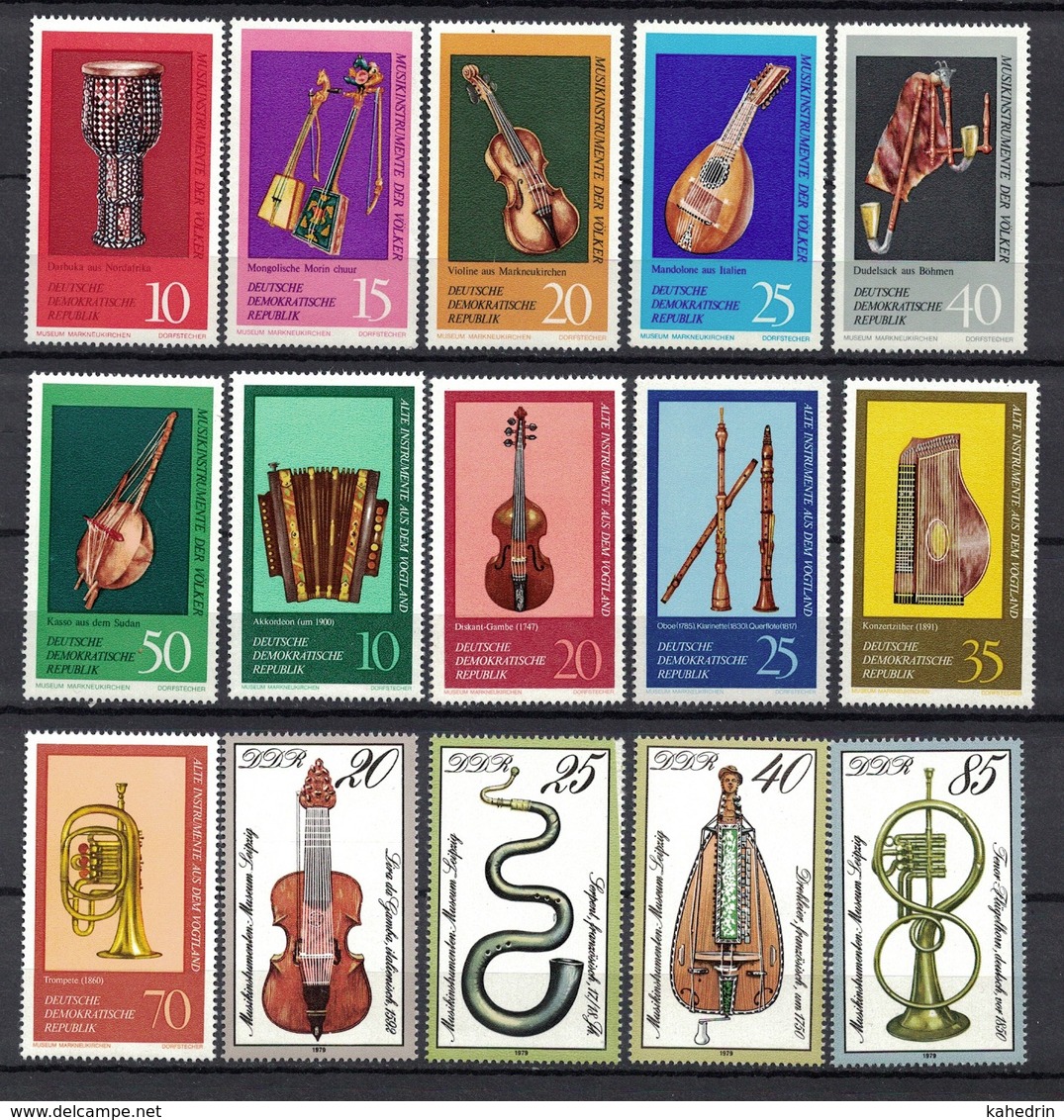 DDR Between 1971 - 1979, Musical Instruments Musikinstrumenten Geige Violin Flute Flöte **, MNH - Musik