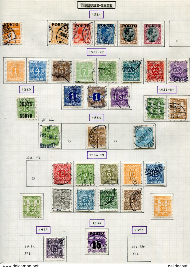 11301  DANEMARK  Collection Vendue Par Page  °/* Timbre - Taxe  1921-1953      B/TB - Collections