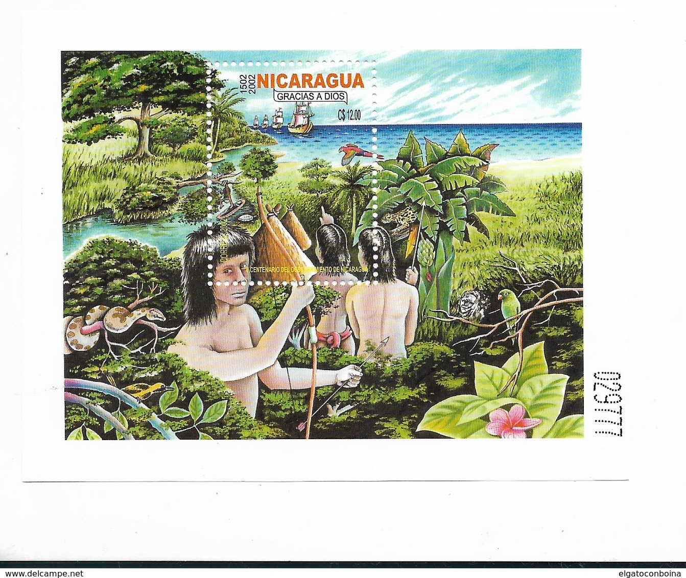 NICARAGUA 2002, NATIVE AMERICAN, DISCOVERY, COLUMBUS SHIPS, SCOTT 2366 SOUVENIR SHEET - Nicaragua