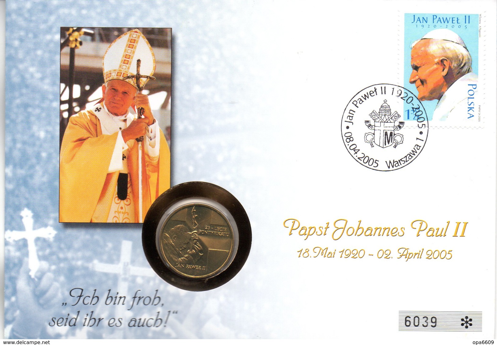 (Bu-FDC) Polen Numisbrief BM Mi 4175 "Tod Von Papst Joh. Paul II" SSt 8.4.2005 Münze 2Zl."Tod Von Papst Joh. Paul II" - Pologne