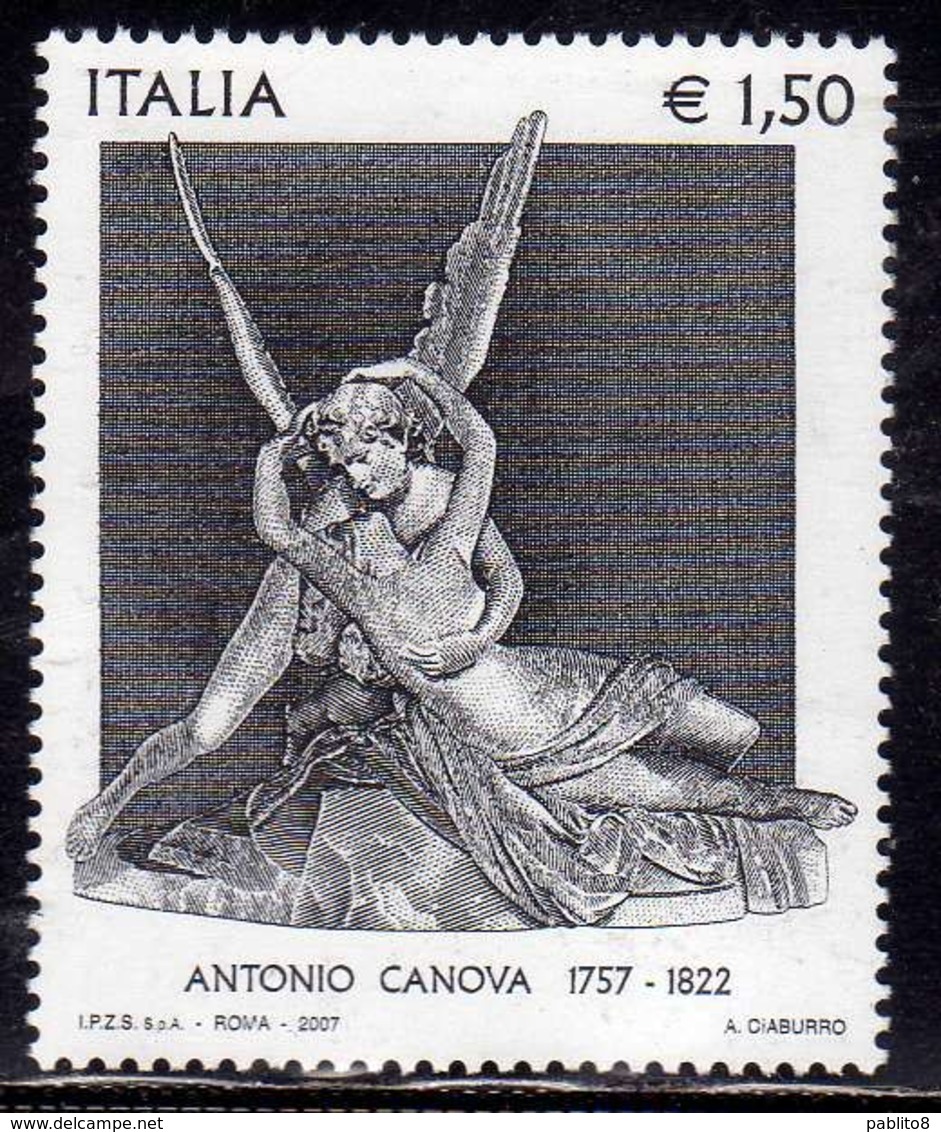 ITALIA REPUBBLICA ITALY REPUBLIC 2007 ANTONIO CANOVA AMORE E PSICHE MUSEO DEL LOUVRE DI PARIGI MUSEUM € 1,50 MNH - 2001-10:  Nuovi