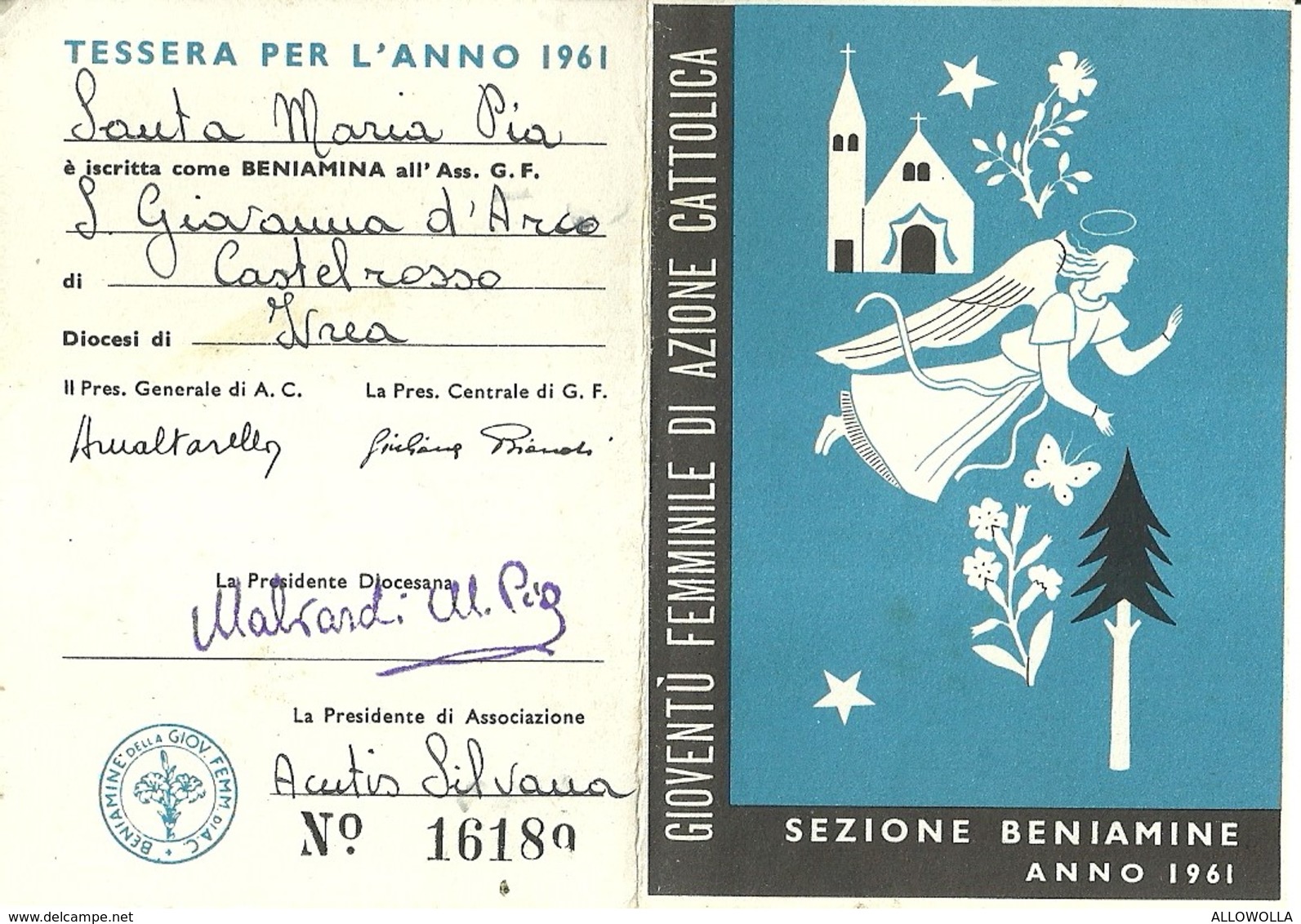 2667 " GIOVENTU' FEMMINILE DI AZIONE CATTOLICA - SEZIONE BENIAMINE ANNO 1961 "  ORIGINALE - Non Classés