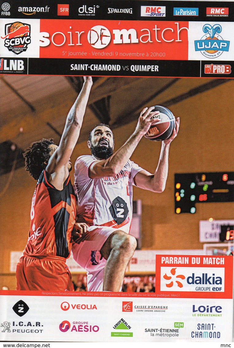 Programme Du Match De Pro B , SAINT CHAMOND - QUIMPER Du 9 Novembre 2018 - Habillement, Souvenirs & Autres