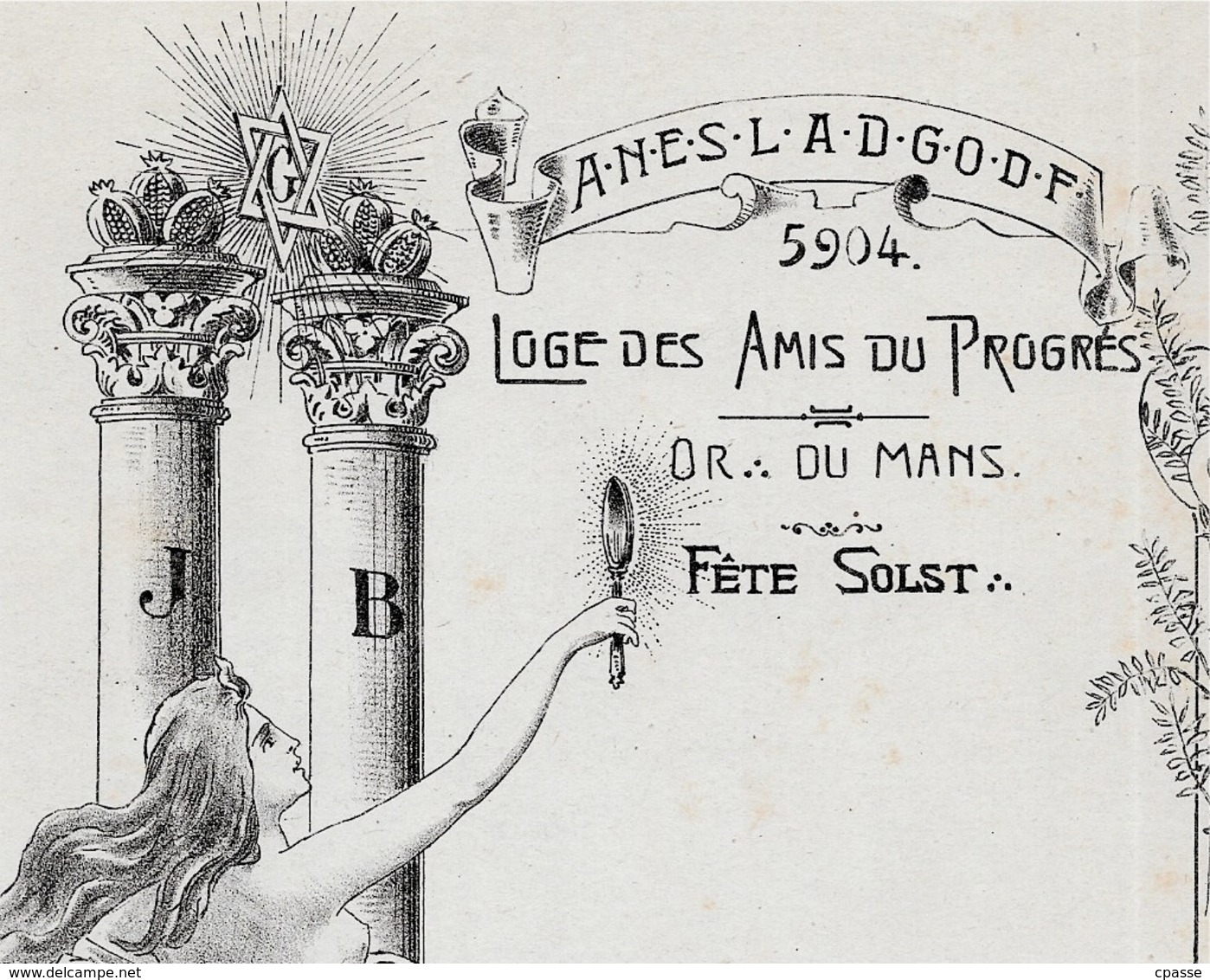 Rare Feuillet Illustré FRANC-MACONNERIE - "LOGE Des AMIS Du PROGRES" (72 LE MANS Sarthe) - Documents Historiques