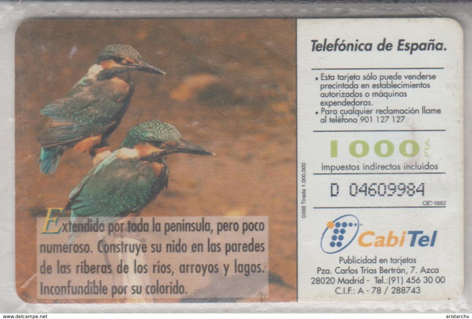 SPAIN 1998 FAUNA IBERICA BIRD MARTIN PESCADOR KINGFISHER - Sperlingsvögel & Singvögel