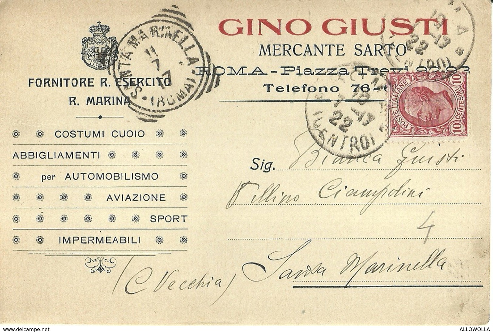 2671 " G, GIUSTI-MERCANTE SARTO-ROMA-ABBIGLIAMENTI AUTOMOBILISTICI E PER AVIAZIONE " CART.POST.ORIG.SPEDITA - Altri & Non Classificati