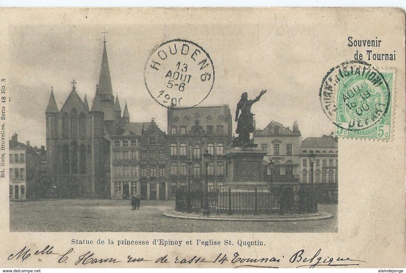 Doornik - Tournai - Souvenir De Tournai - Statue De La Princesse D'Epinoy Et L'eglise St. Quentin - Série 48 No 3 - 1900 - Doornik