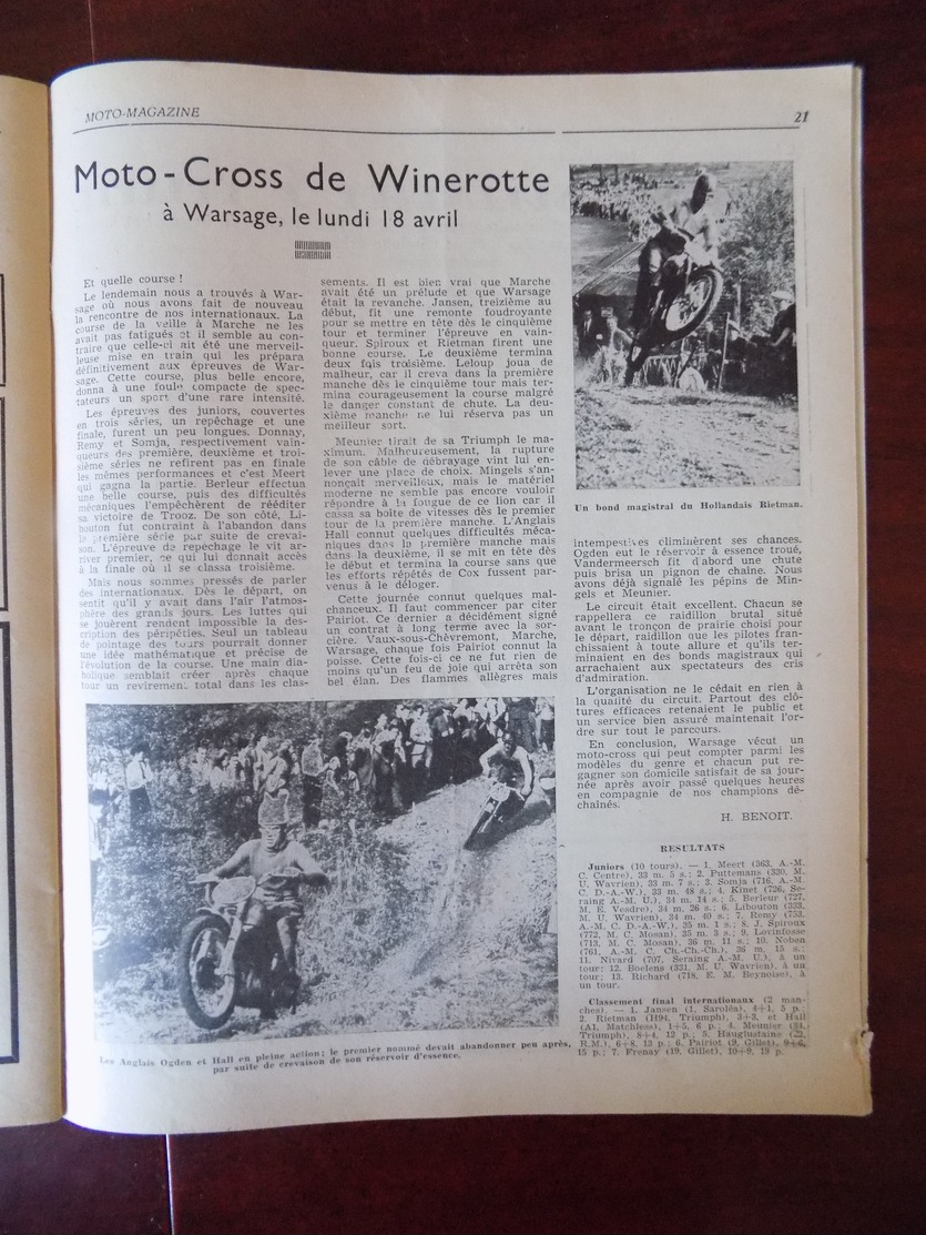 Moto Magazine N° 11 Fourches Téléscopiques Royal-Enfield - Moutain Grass-track Aywailles - Moto-cross Warsage... - 1900 - 1949