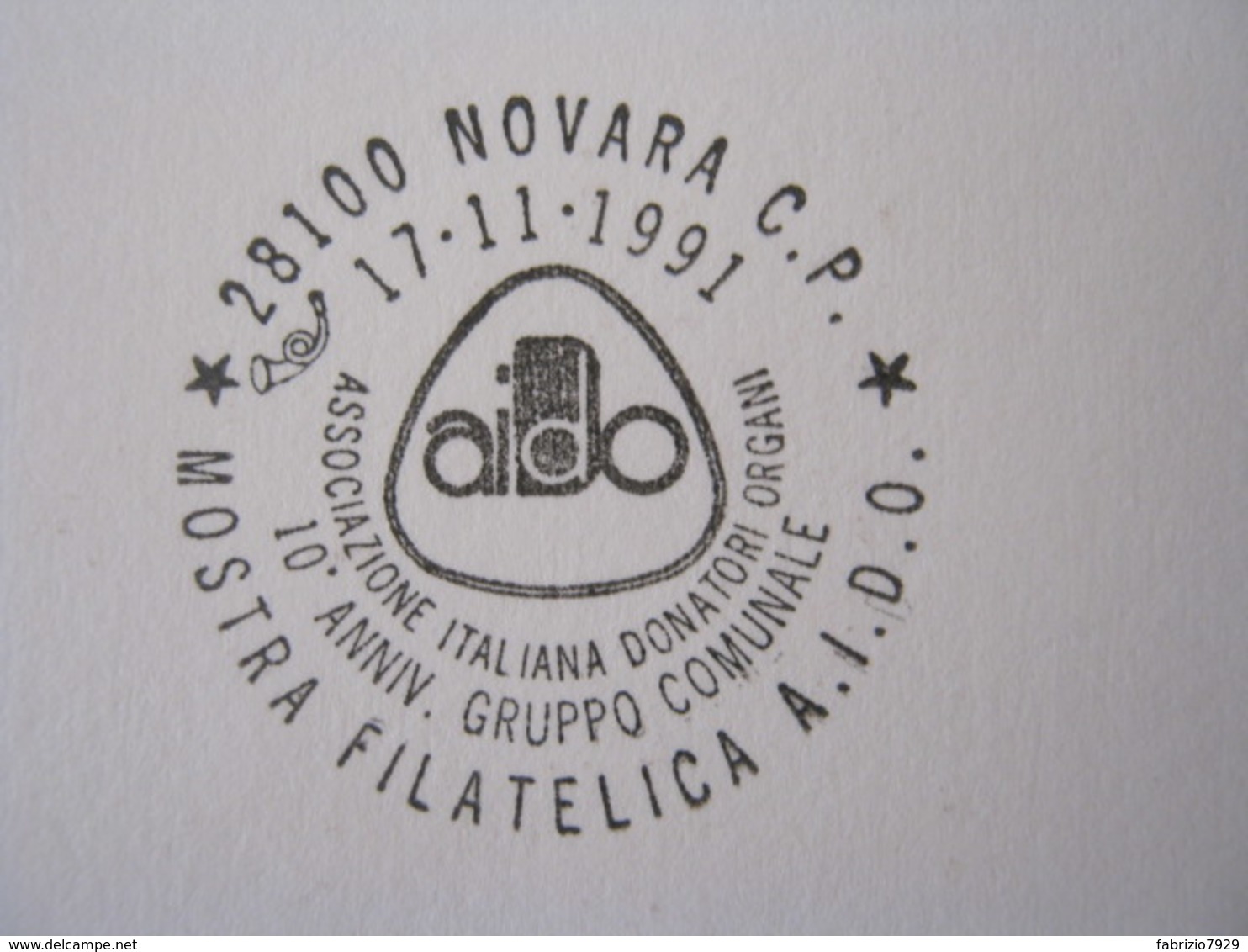 A.09 ITALIA ANNULLO - 1991 NOVARA 10 ANNI  SEZIONE AIDO A.I.D.O. DONO DEGLI ORGANI SALUTE - Altri & Non Classificati