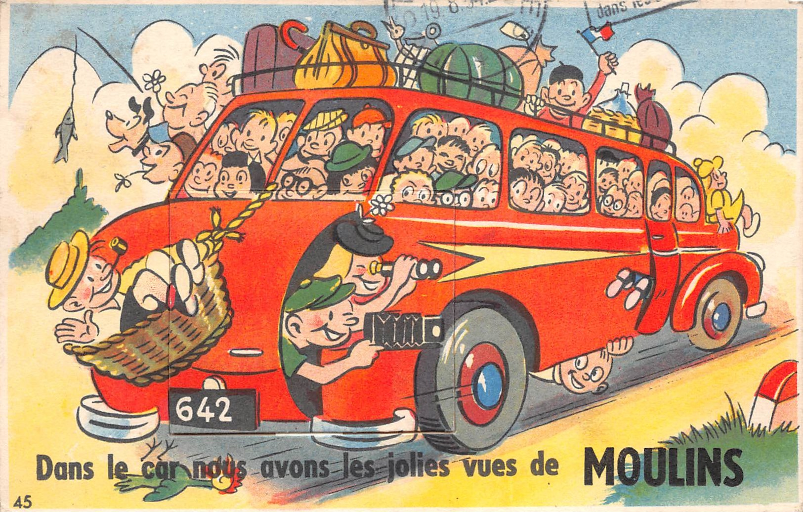 CARTE A SYSTÈME " DANS LE CAR NOUS AVONS DES JOLIES VUES DE MOULIN" 1954 - EDITIONS CAP - A Systèmes