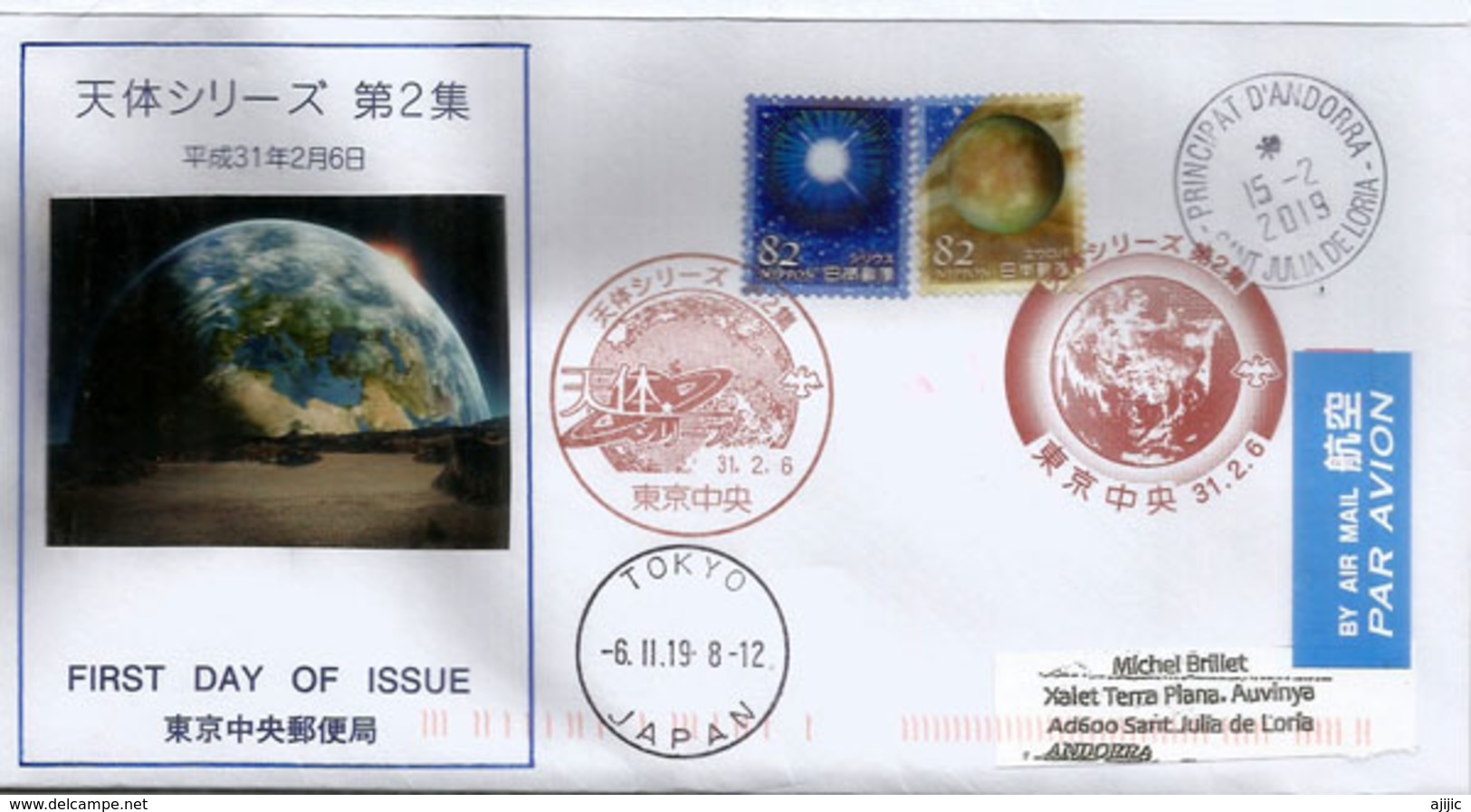 JAPON. Les Planètes, Belle Lettre 2019, Adressée Andorra, Avec Timbre à Date Arrivée - Asie