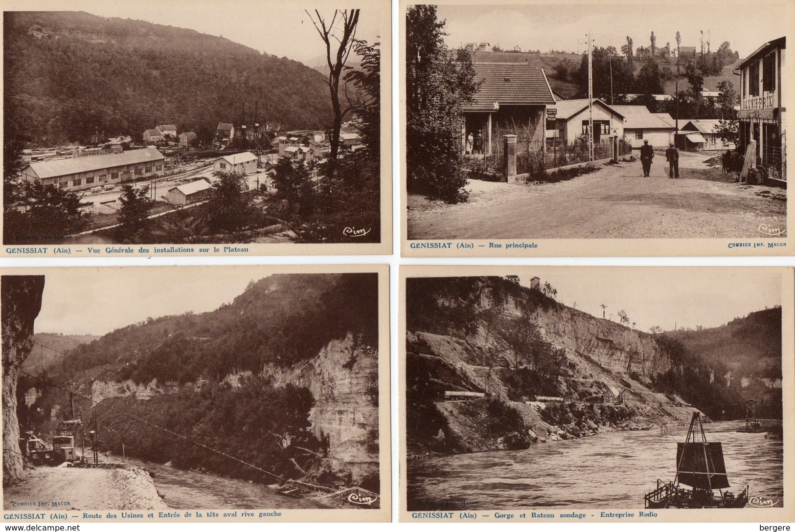 01. 4 CPA. GENISSIAT.  Installations, Route Des Usines, Rue Principale, Bateau Sondage. - Génissiat